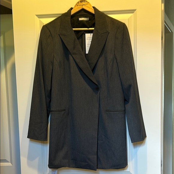 MM Lafleur The Tamar Blazer Longline Light Twill Charcoal Gray 14 - Picture 3 of 12
